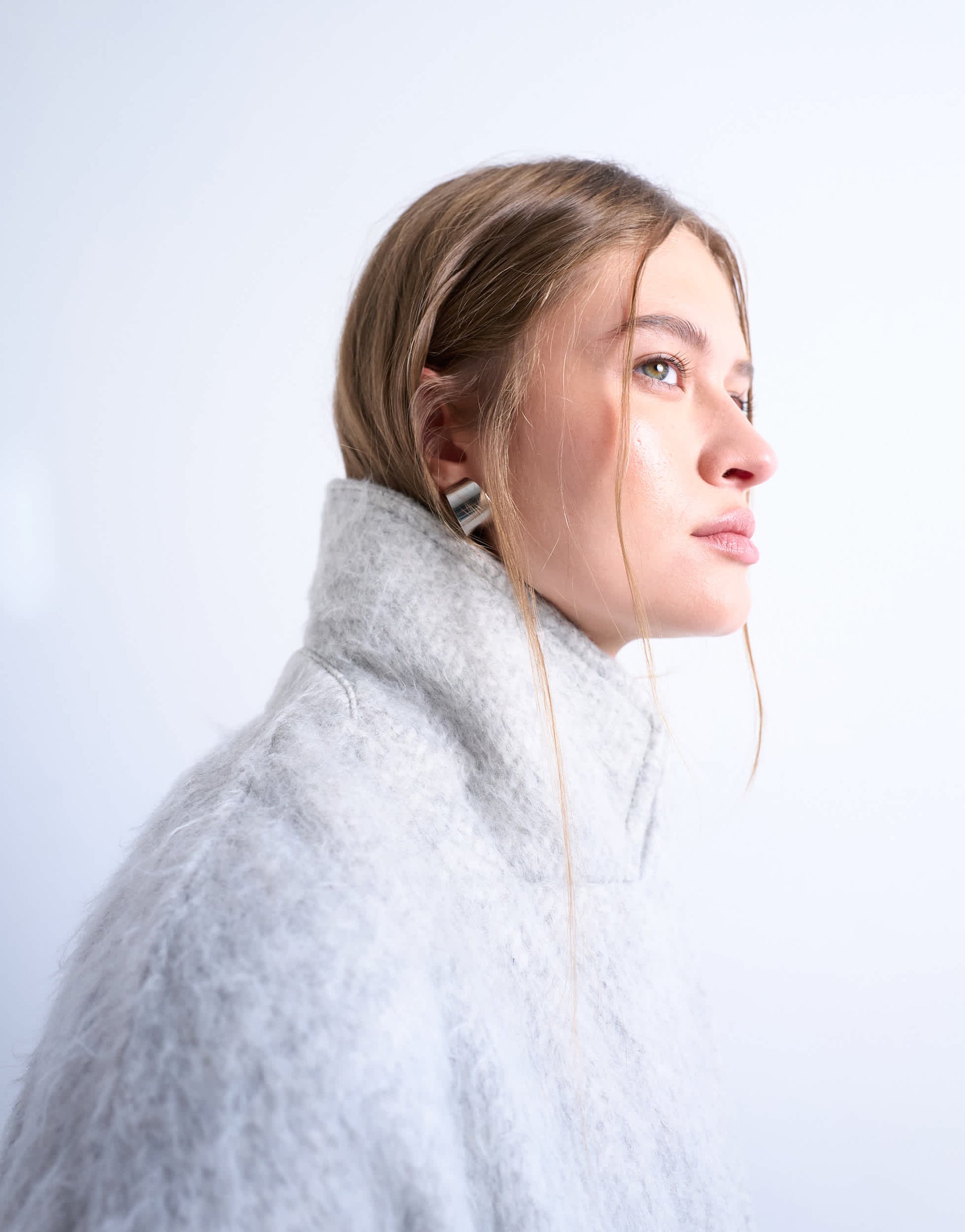 Topshop brushed unlined dropped shoulder clean chuck on coat with wool in grey marl