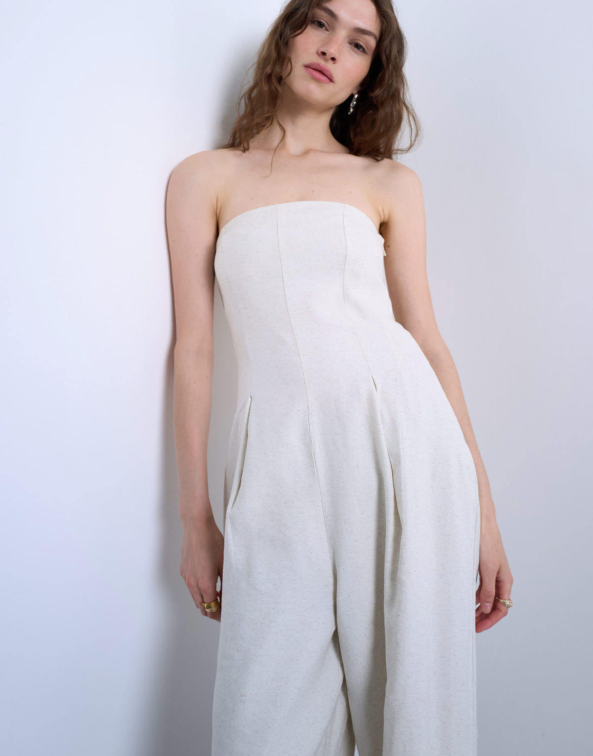Topshop seamed wide leg linen jumpsuit in natural