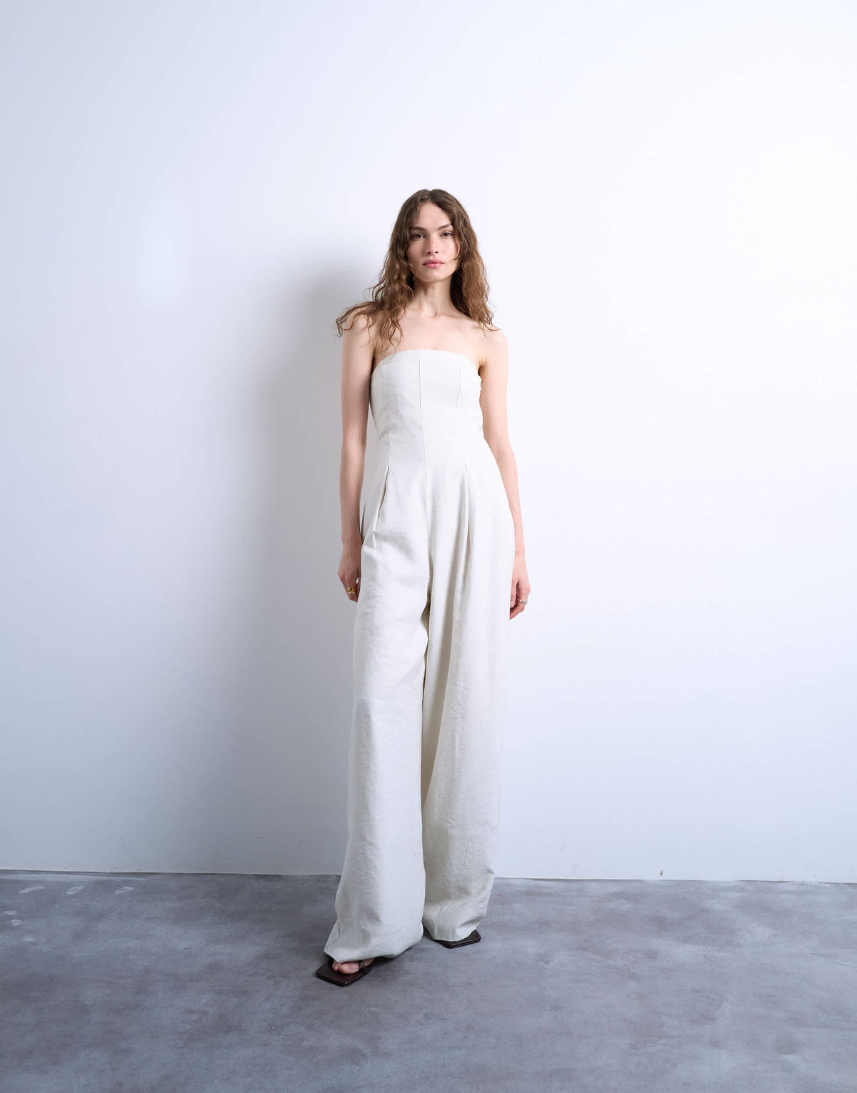 Topshop seamed wide leg linen jumpsuit in natural