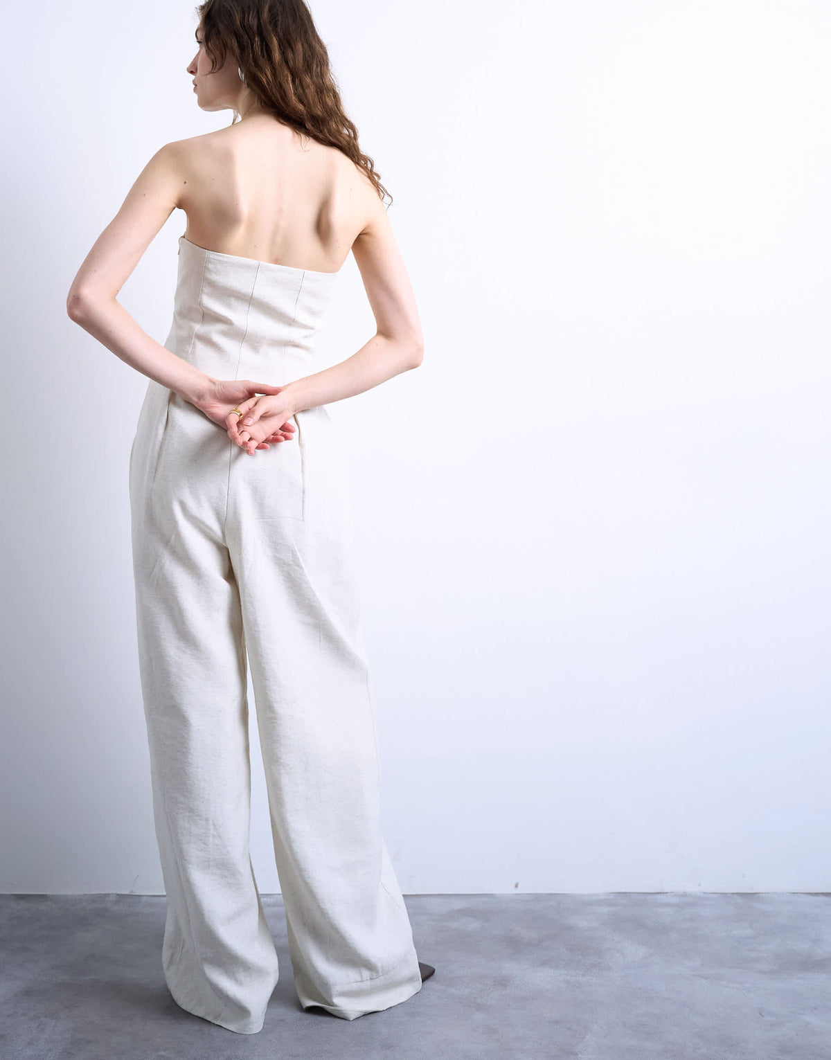 Topshop seamed wide leg linen jumpsuit in natural