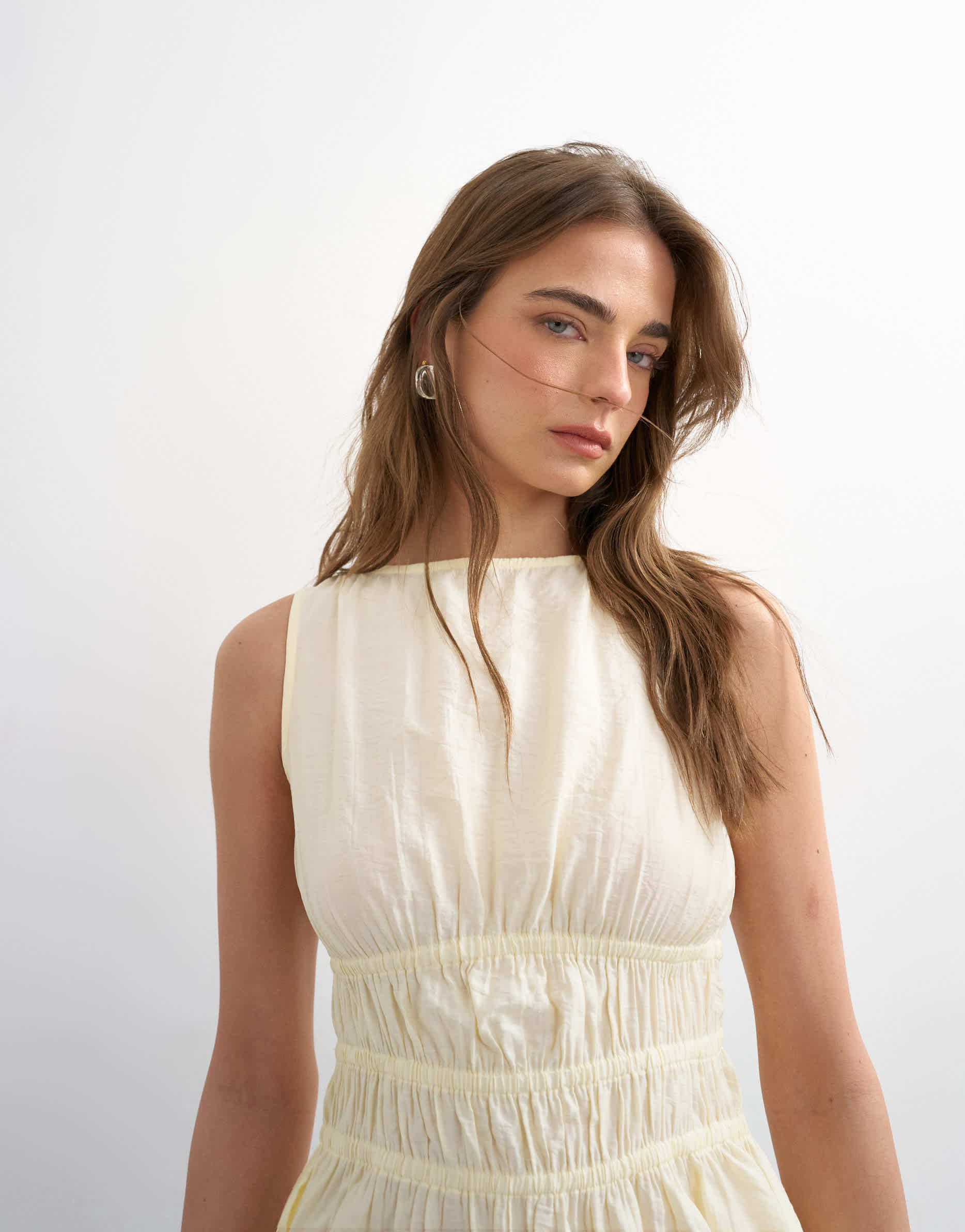 Topshop shirred detail sleeveless top in sand