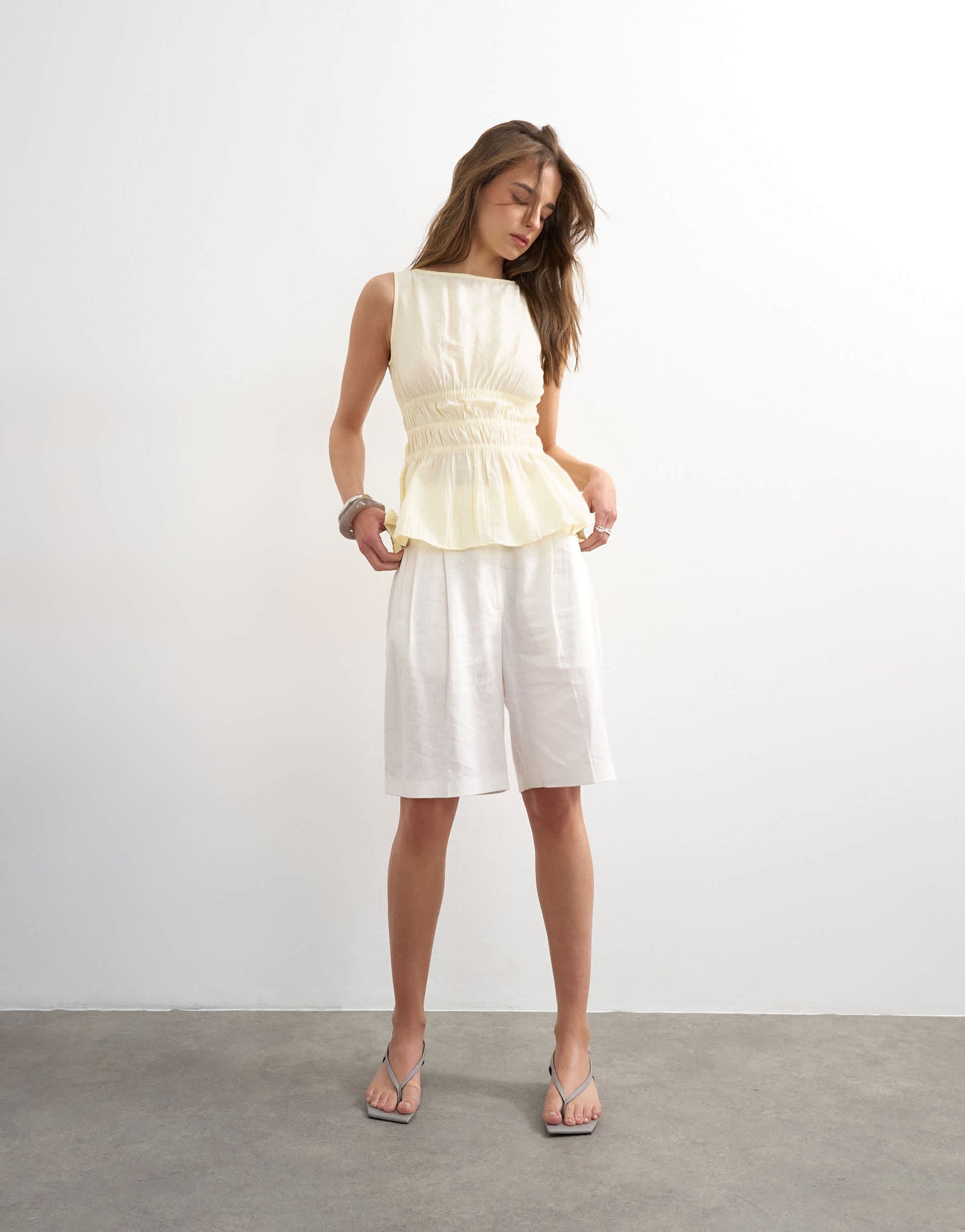 Topshop shirred detail sleeveless top in sand