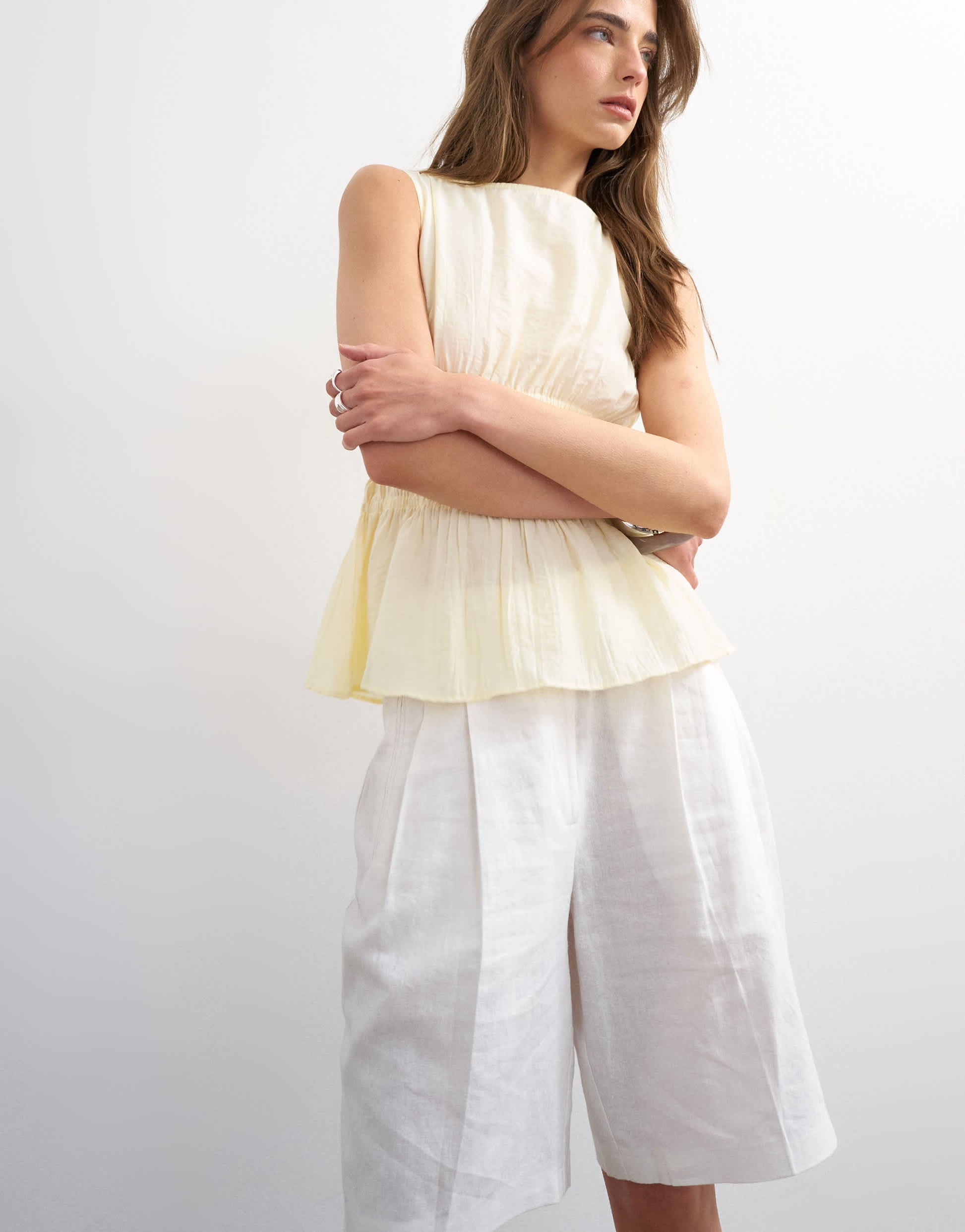 Topshop shirred detail sleeveless top in sand