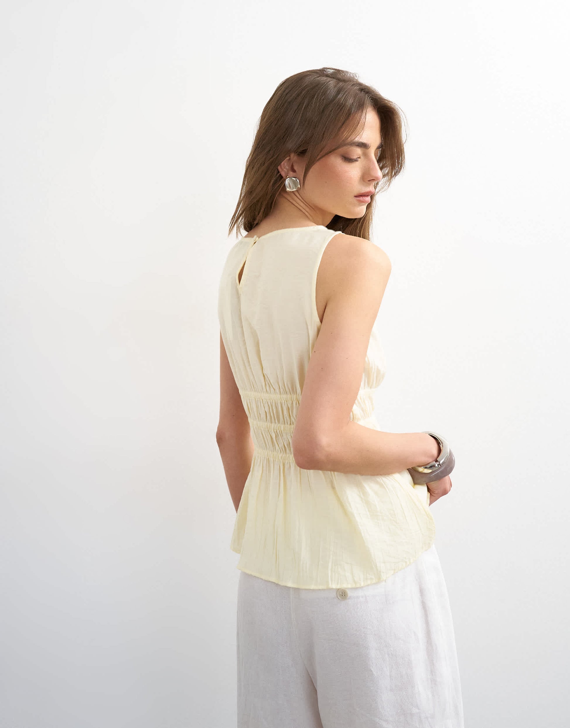 Topshop shirred detail sleeveless top in sand