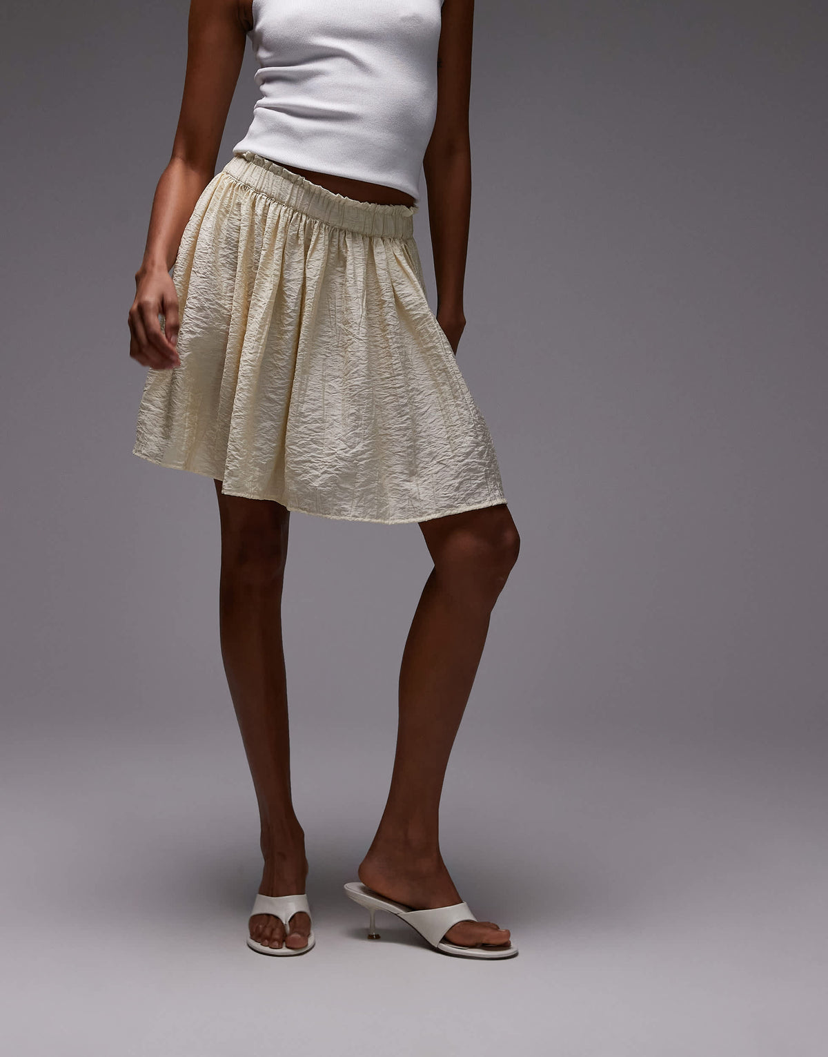 Topshop flippy crinkle mini skirt in sand