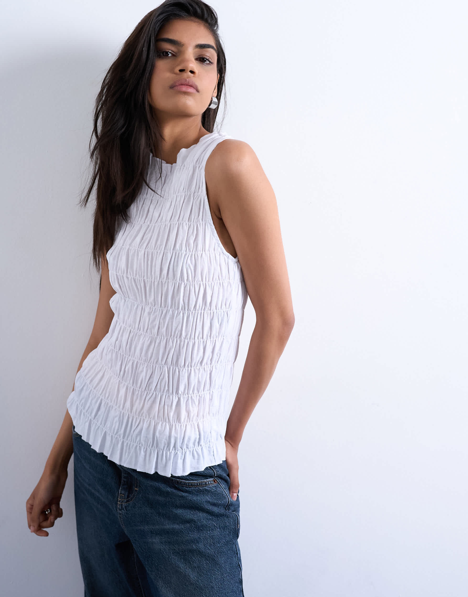 Topshop shirred tank top in white