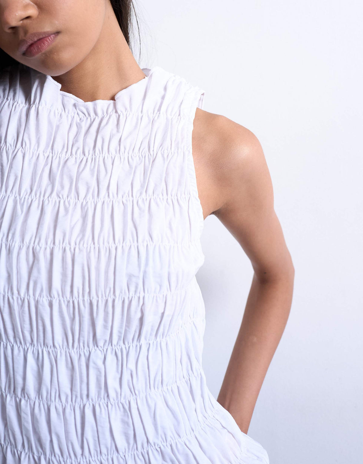 Topshop shirred tank top in white