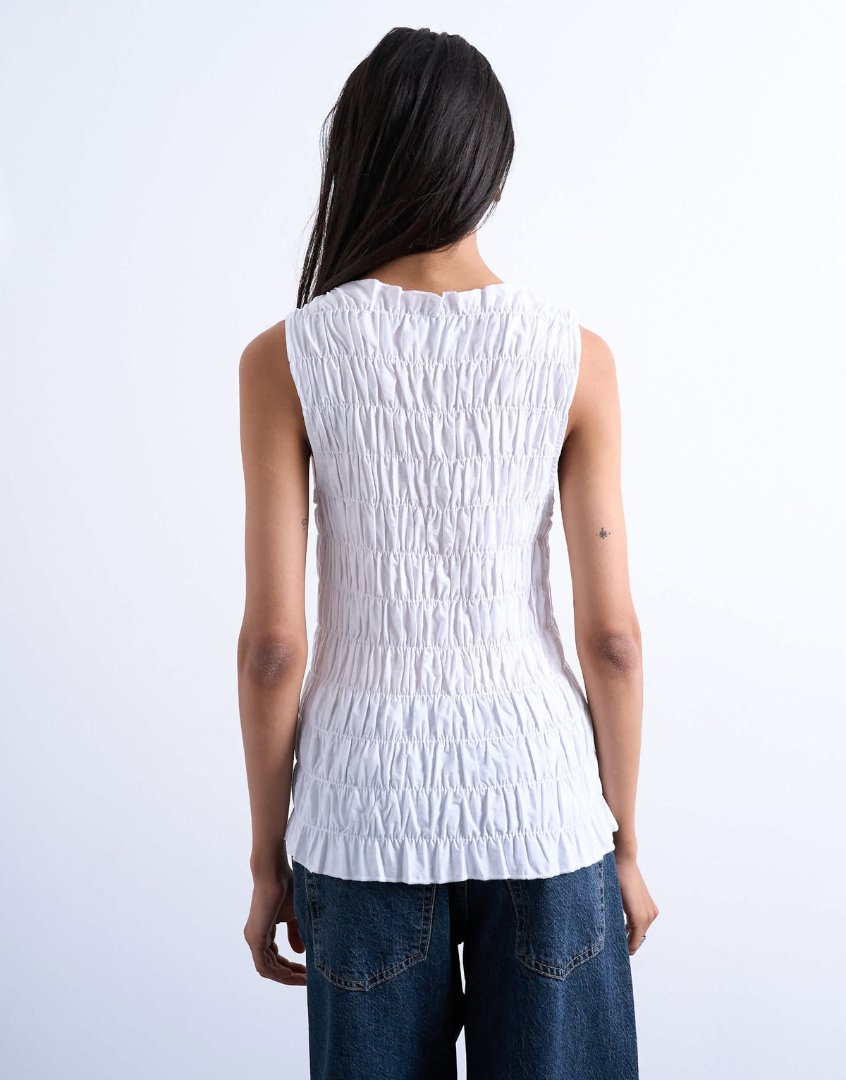 Topshop shirred tank top in white