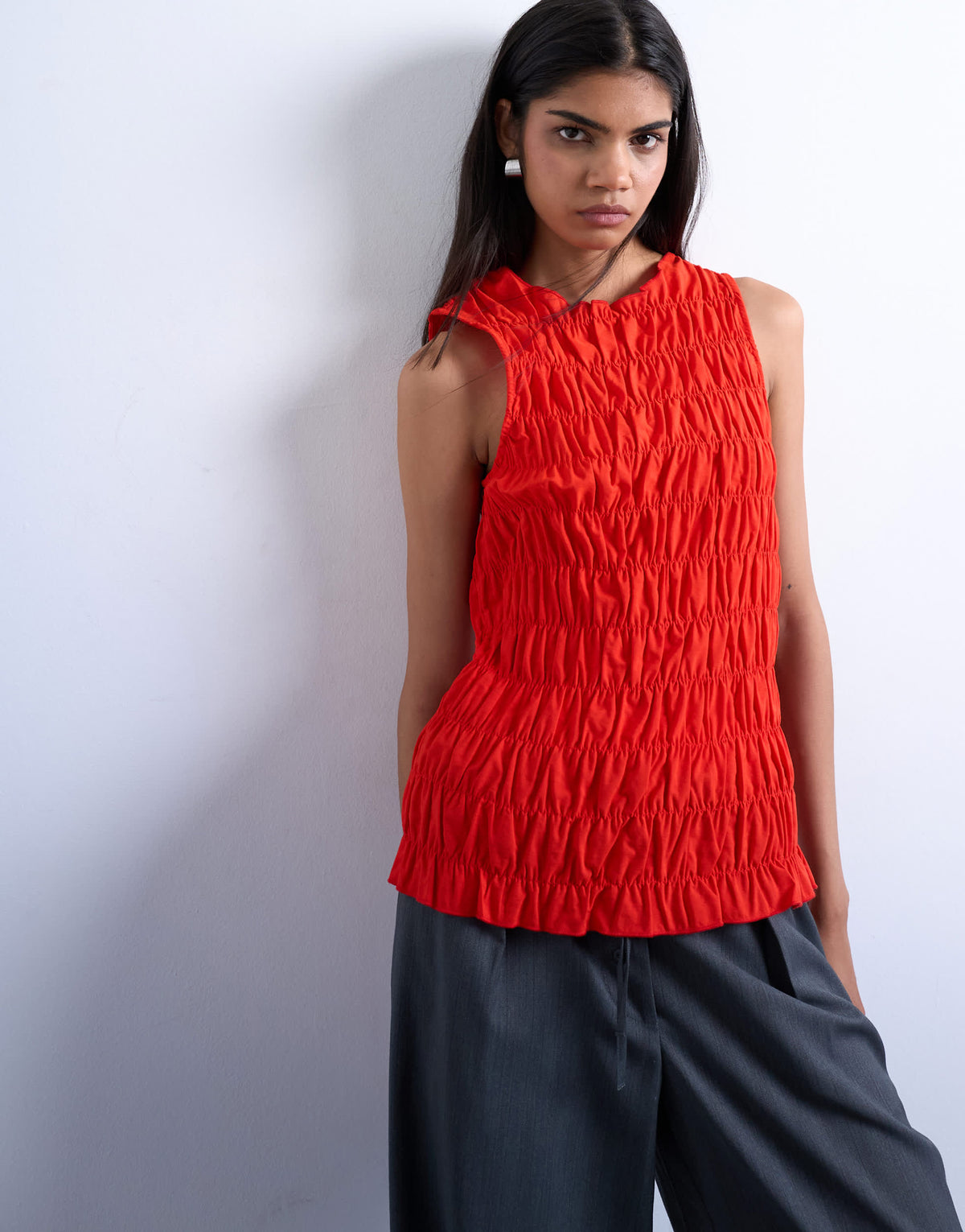 Topshop shirred tank top in red
