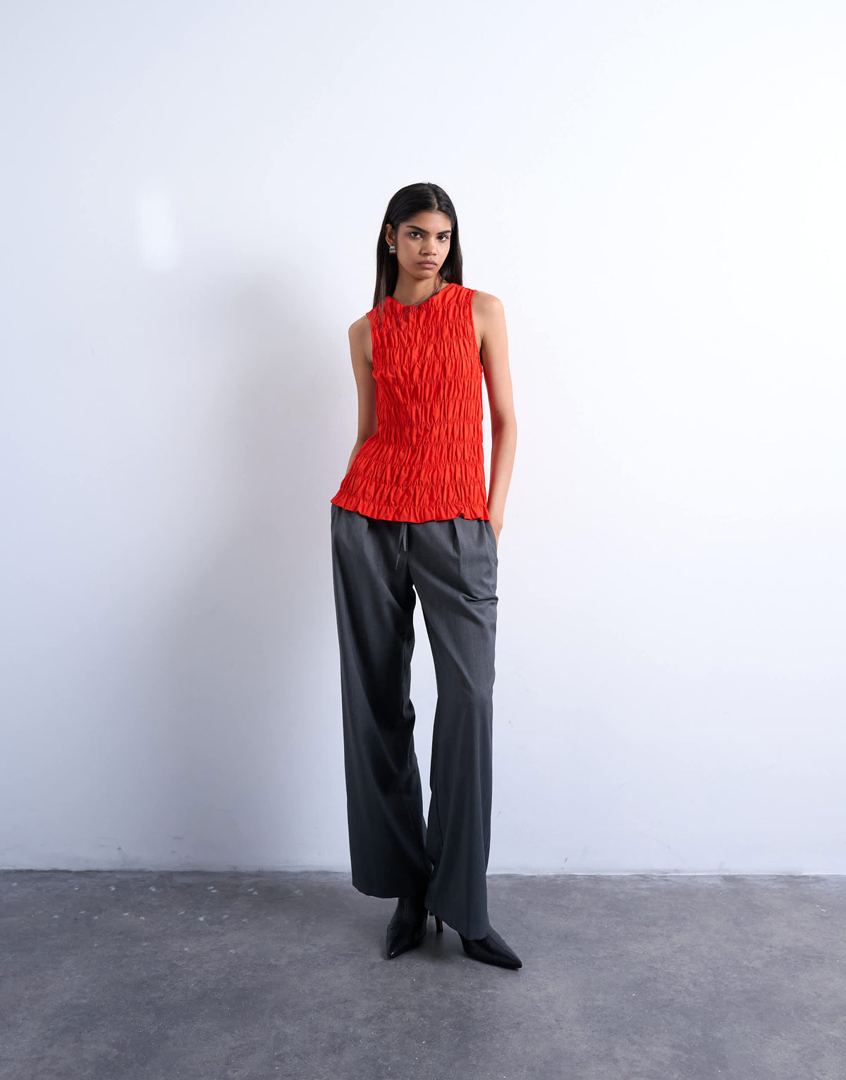 Topshop shirred tank top in red