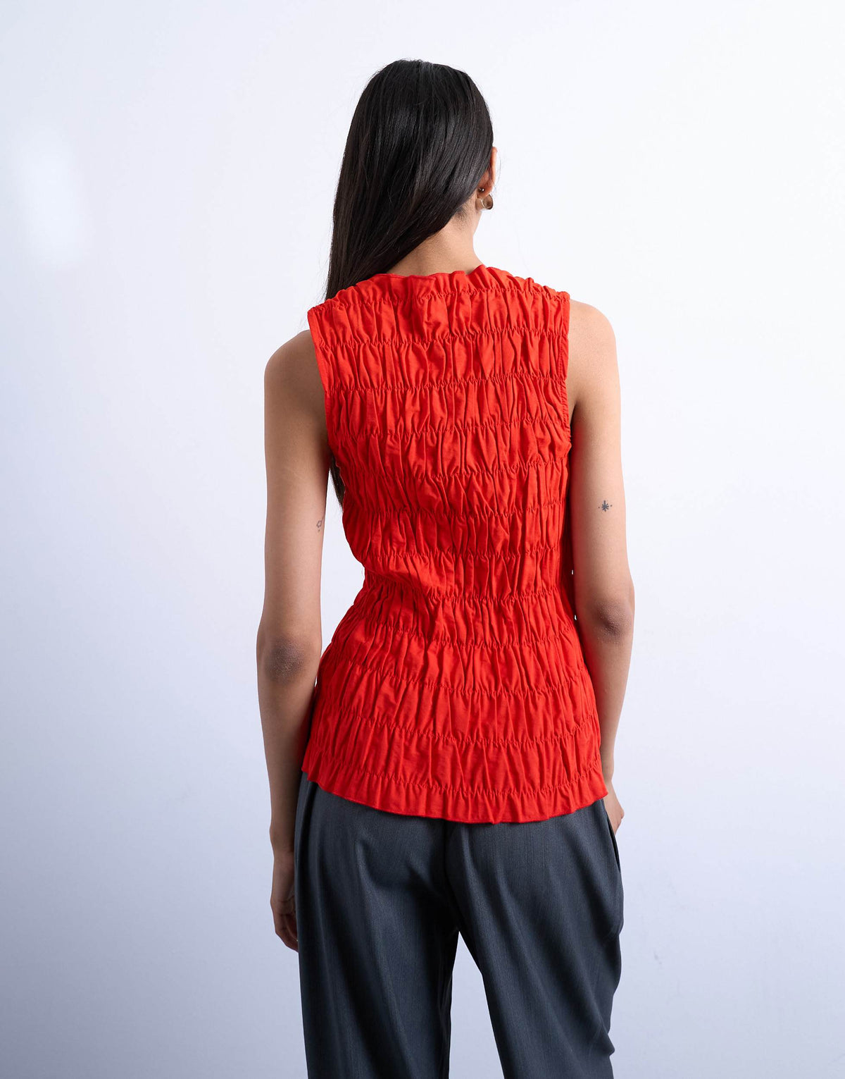 Topshop shirred tank top in red