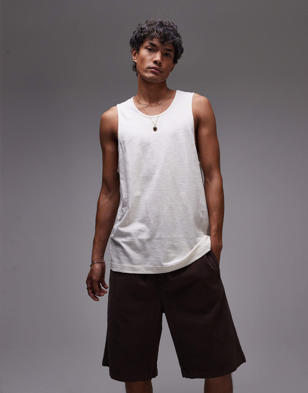 Topman slub linen blend vest in ecru
