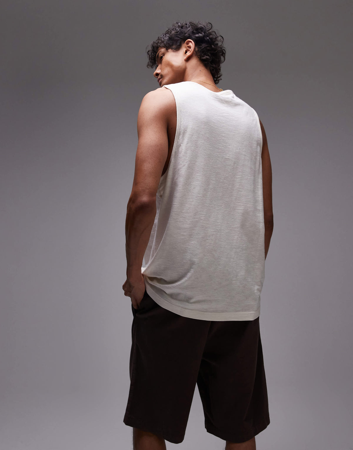 Topman slub linen blend vest in ecru