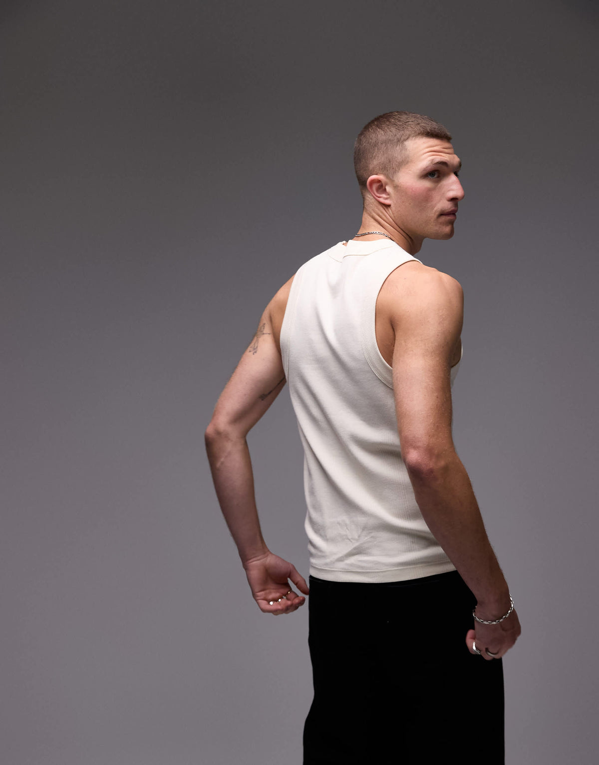 Topman high neck stripe rib vest in ecru