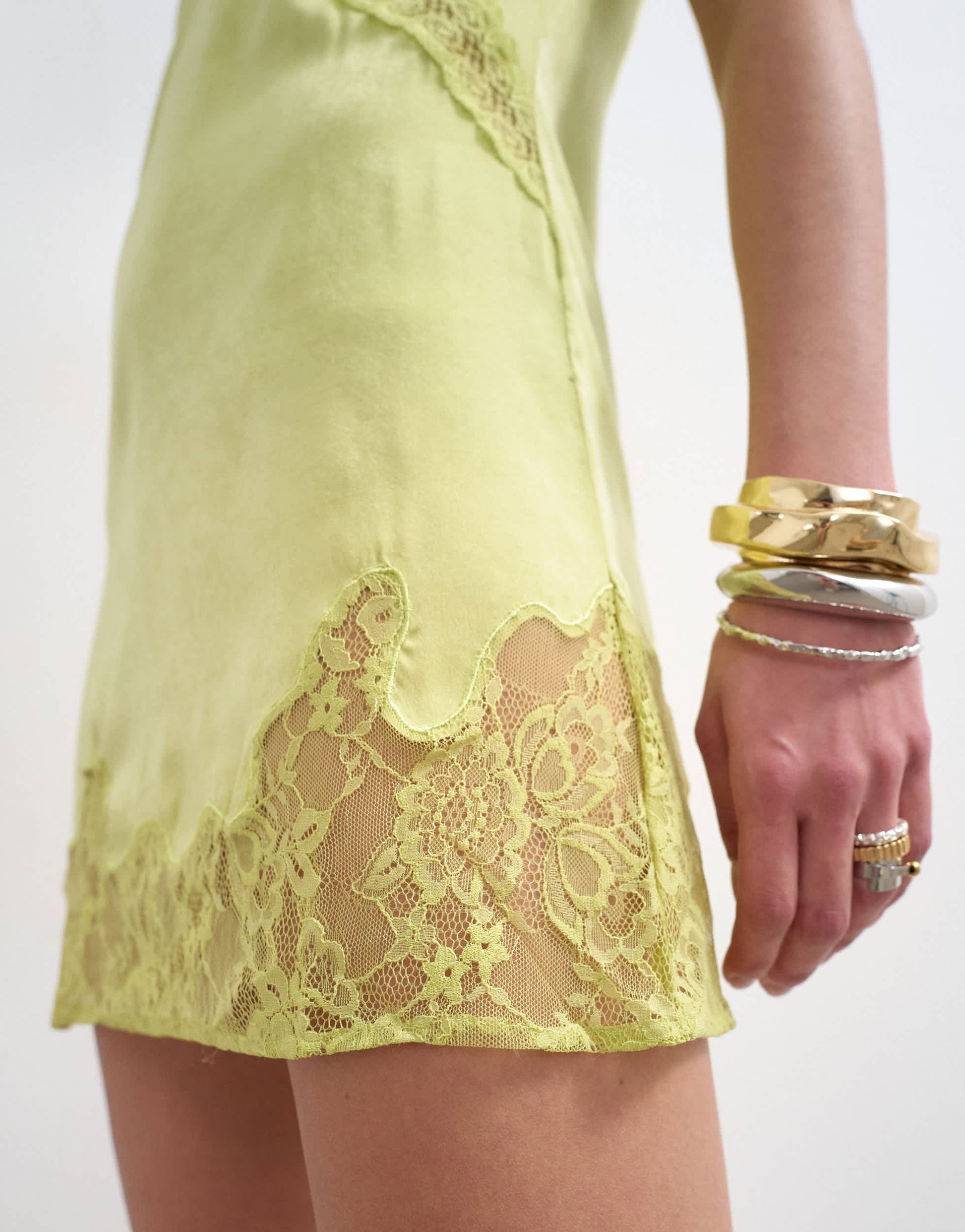 Topshop vintage lace mini slip dress in deep lime