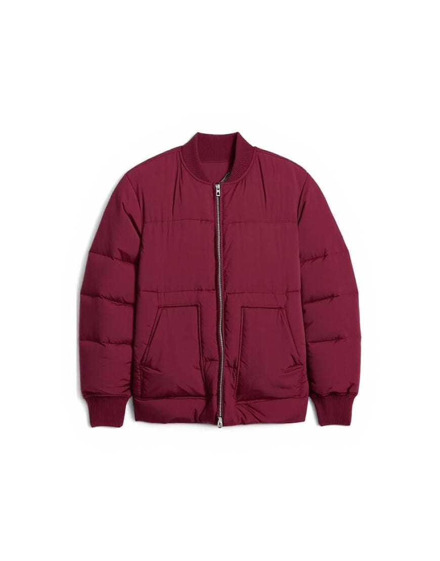 Topshop clean rib collar puffer jacket in burgundy