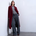 Topshop clean double breasted longline coat in burgundy