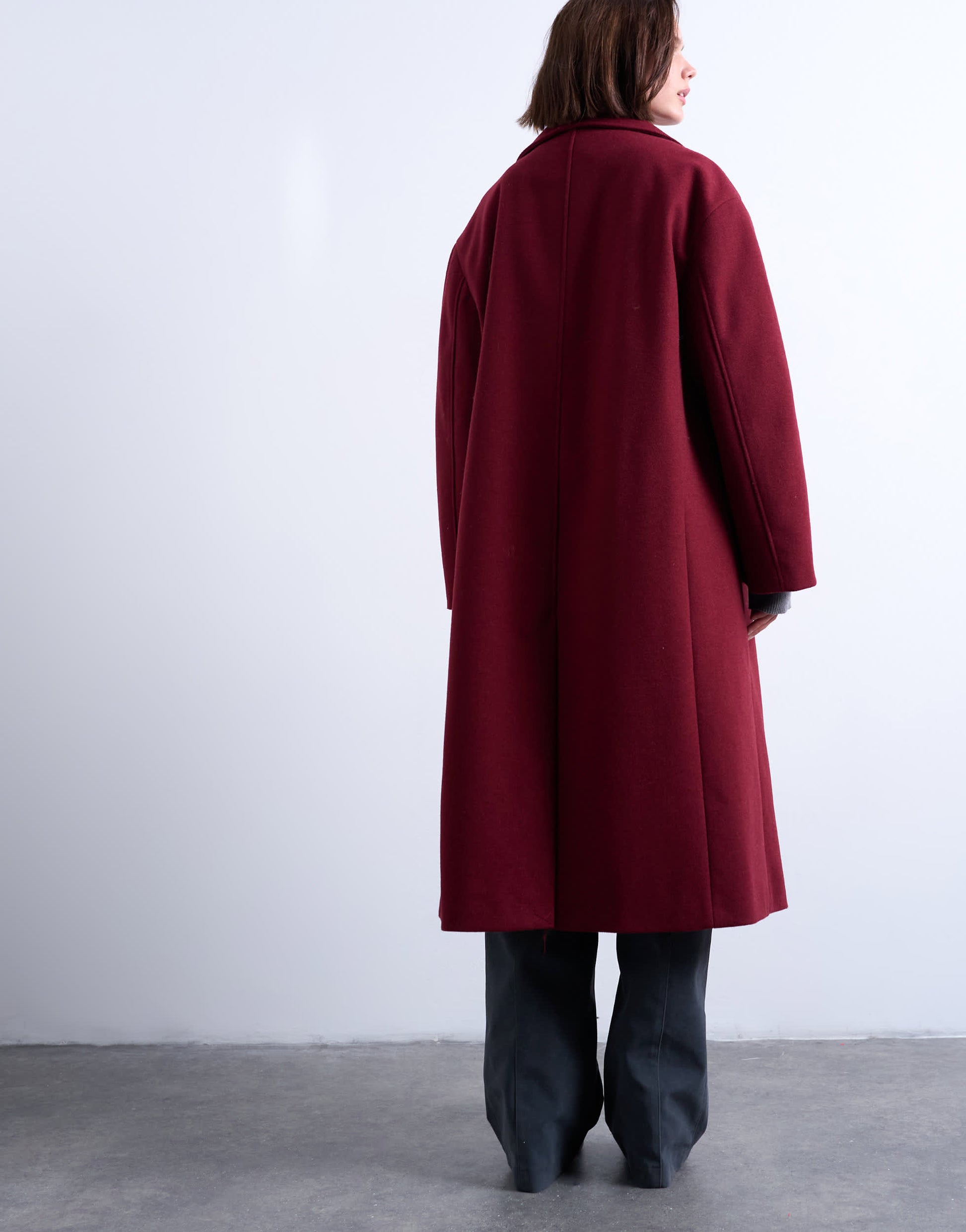 Topshop clean double breasted longline coat in burgundy