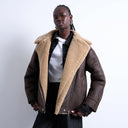 Topshop oversized funnel shearling aviator in chocolate