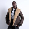 Topshop Oversized Trichter-Aviator-Jacke aus Shearling in Schokoladenbraun