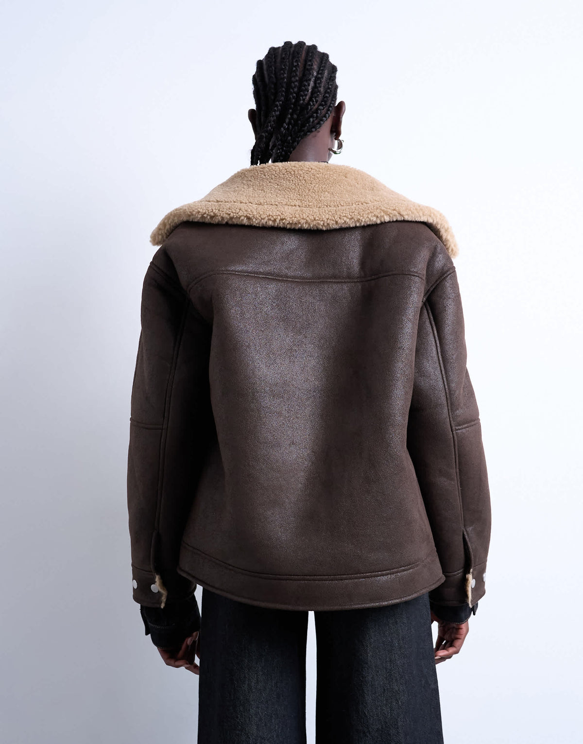 Topshop oversized funnel shearling aviator in chocolate
