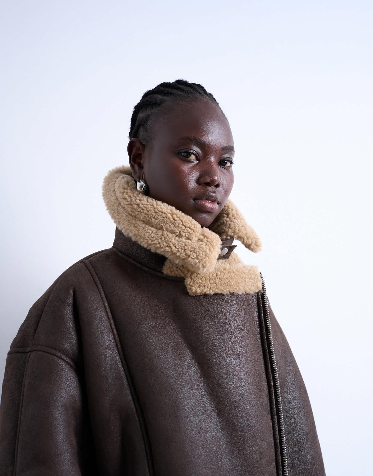 Topshop oversized funnel shearling aviator in chocolate