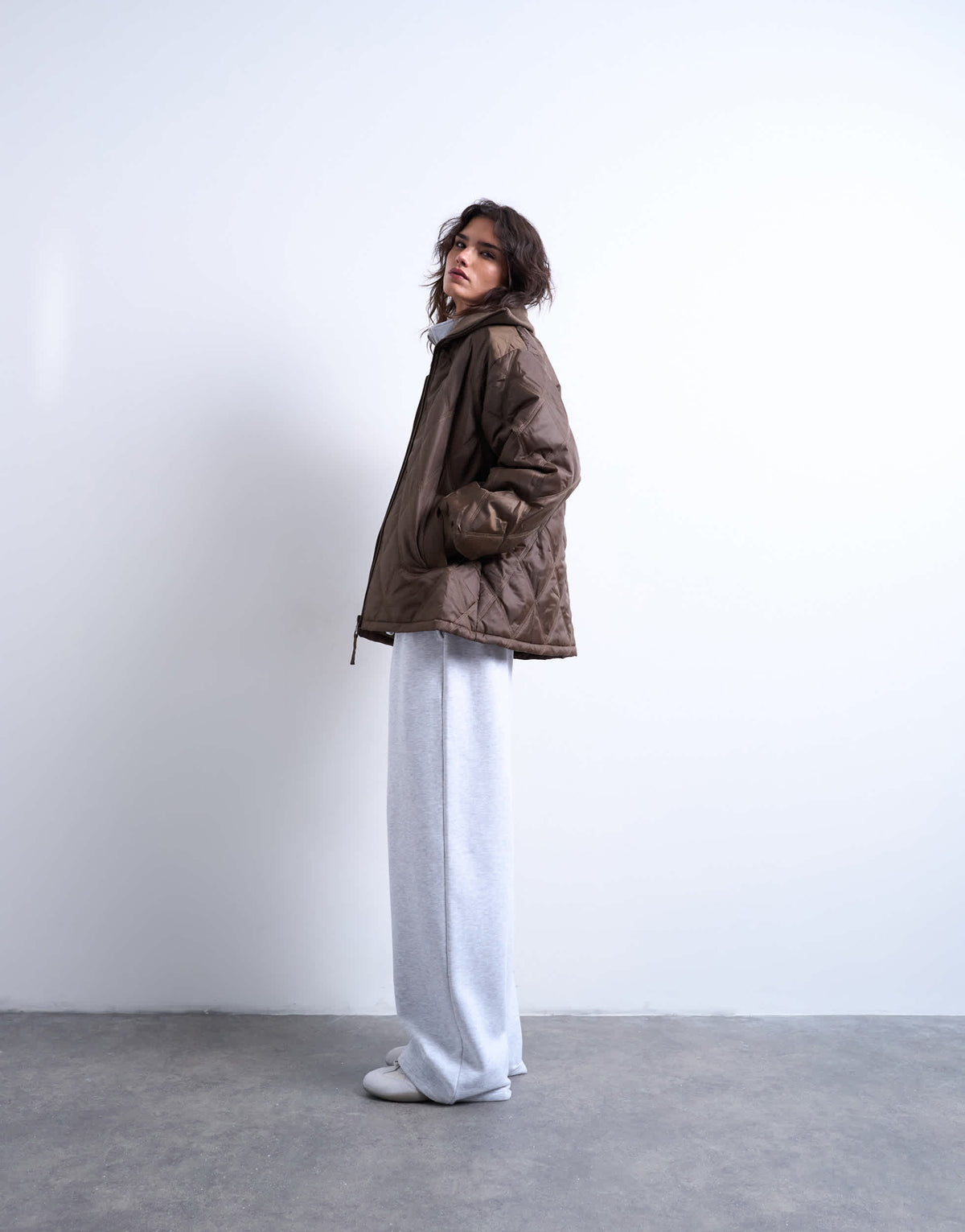 Topshop spread rib collar liner jacket in chocolate