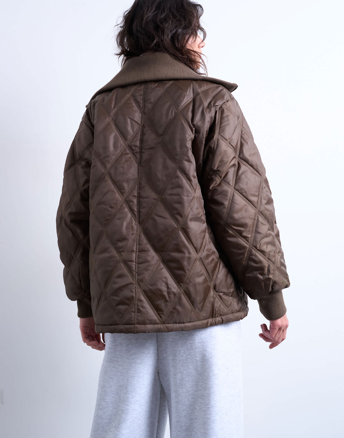 Topshop spread rib collar liner jacket in chocolate