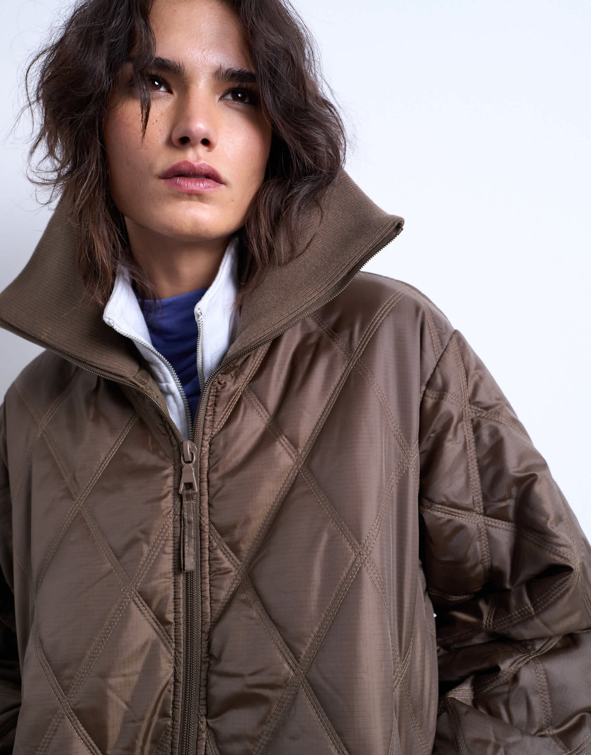 Topshop spread rib collar liner jacket in chocolate
