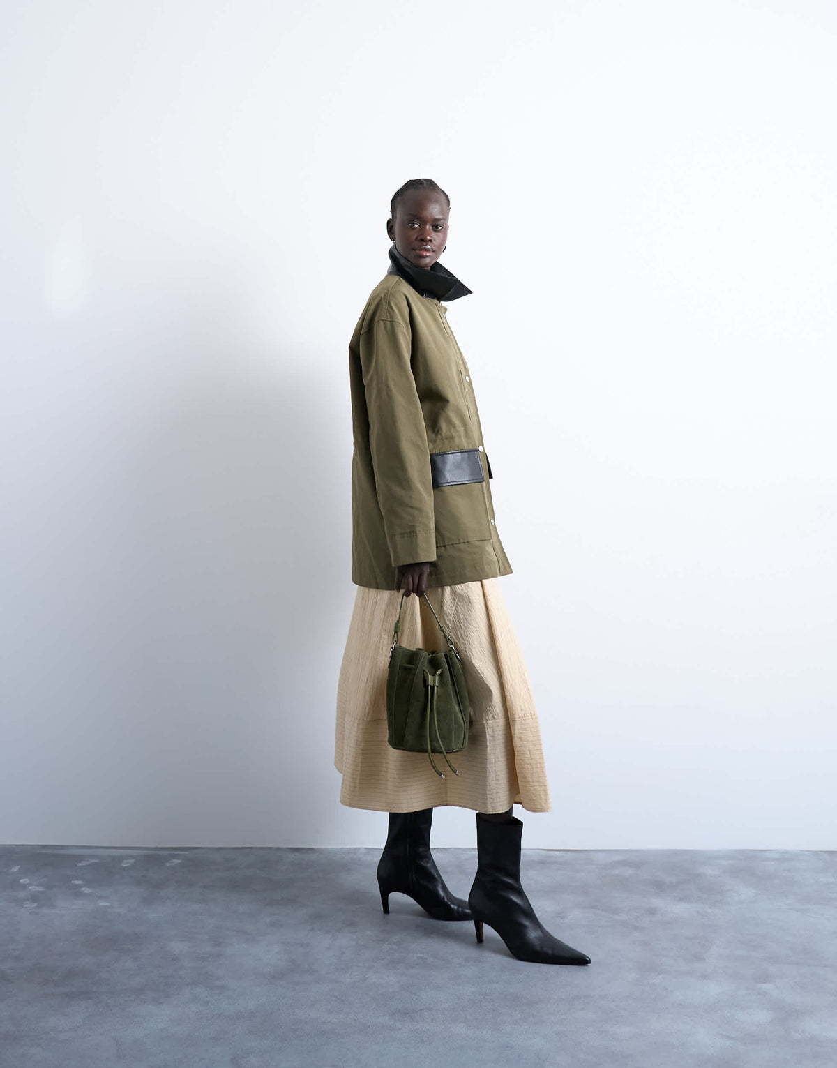 Topshop shacket with patch pocket in dark green