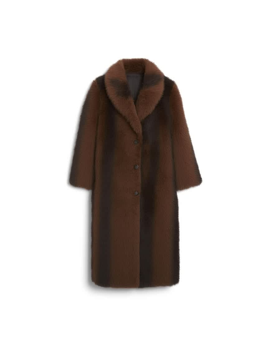 Topshop faux fur longline stripe coat in brown
