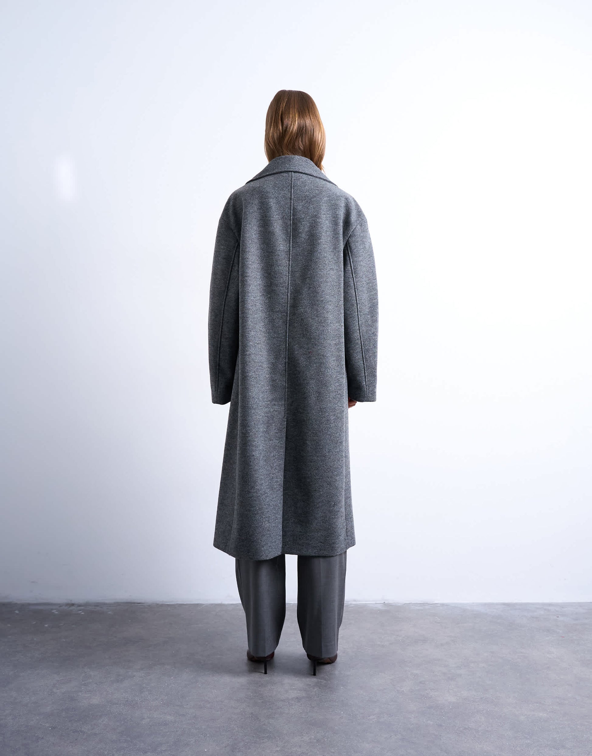 Topshop clean double breasted longline coat in charcoal