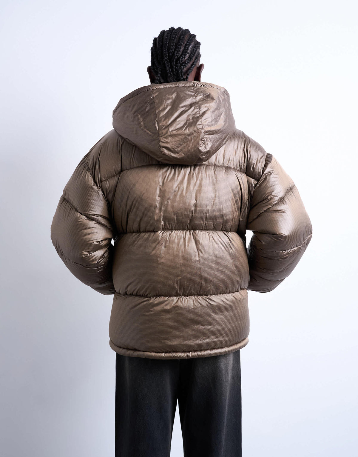 Topshop mid length funnel neck puffer jacket in brown