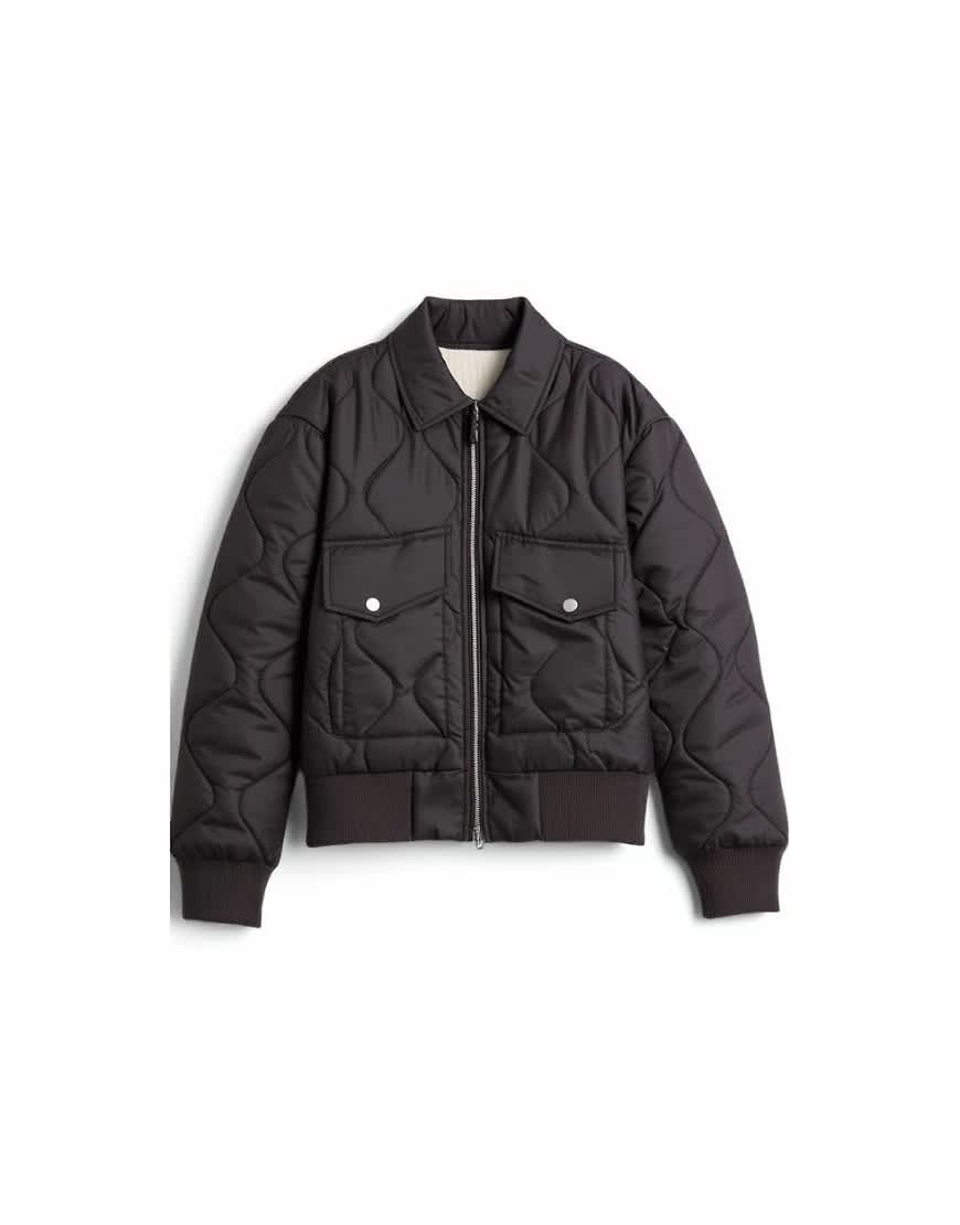 Topshop collared liner cropped bomber jacket in chocolate
