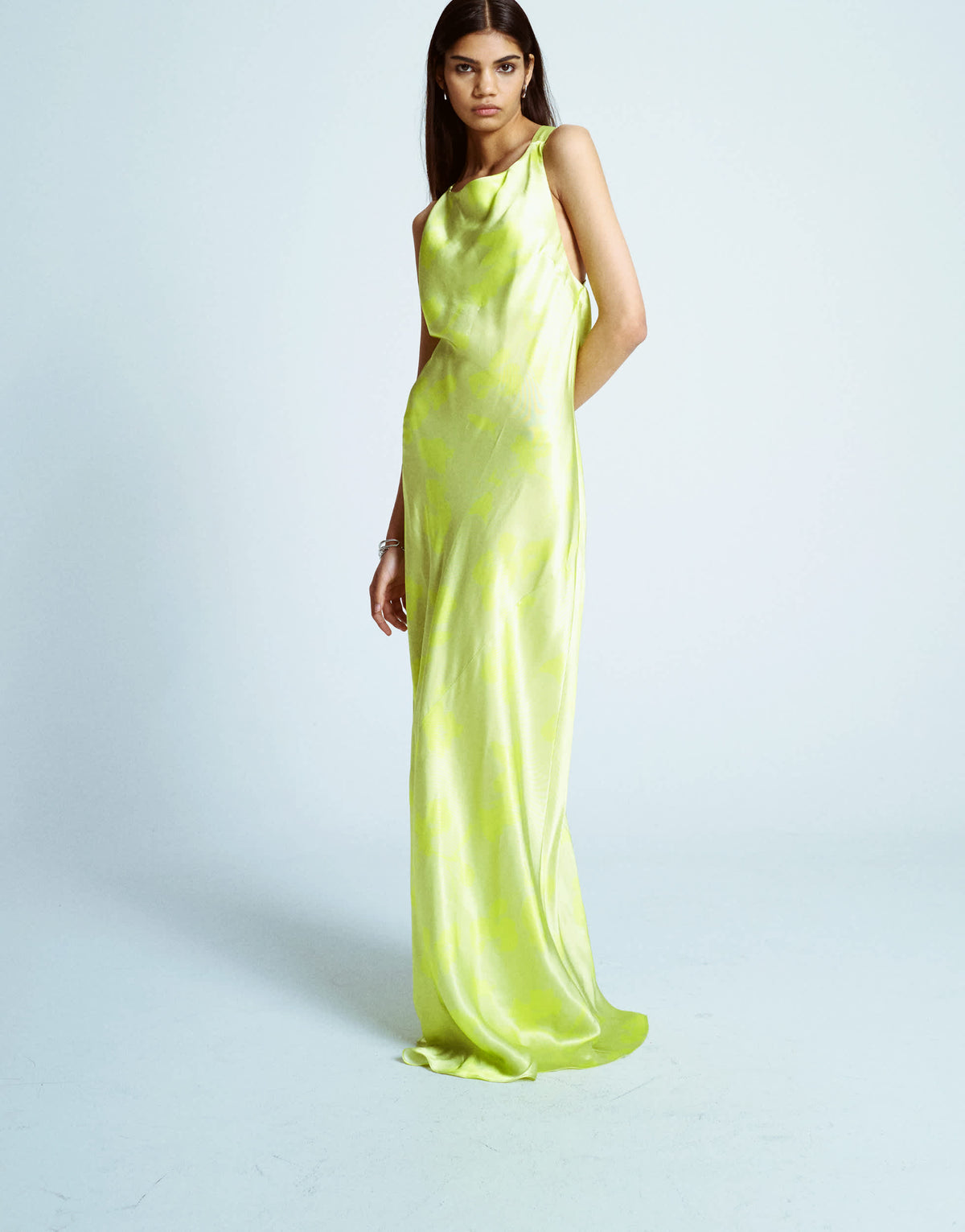 Topshop racer neck with dropped cowl back in lime floral