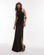 Topshop ruched waist maxi skirt in chocolate brown