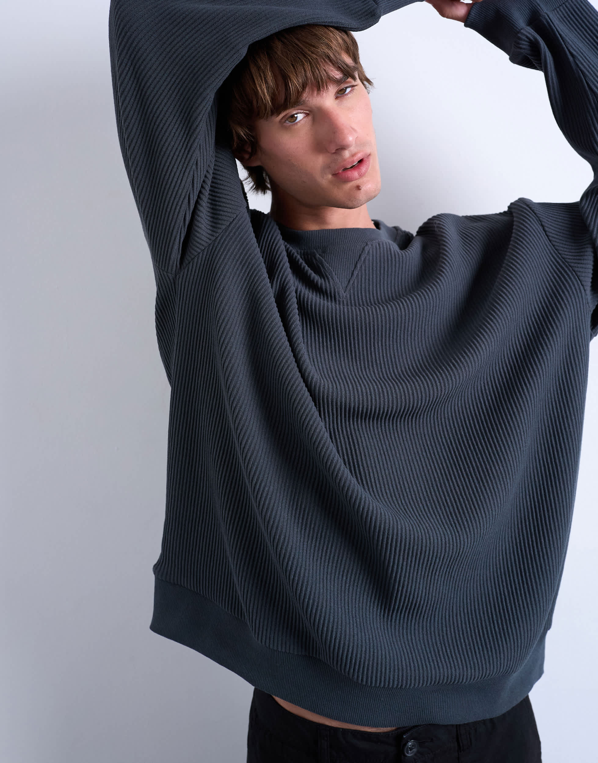 Topman oversized fit ottoman crew sweatshirt in charcoal