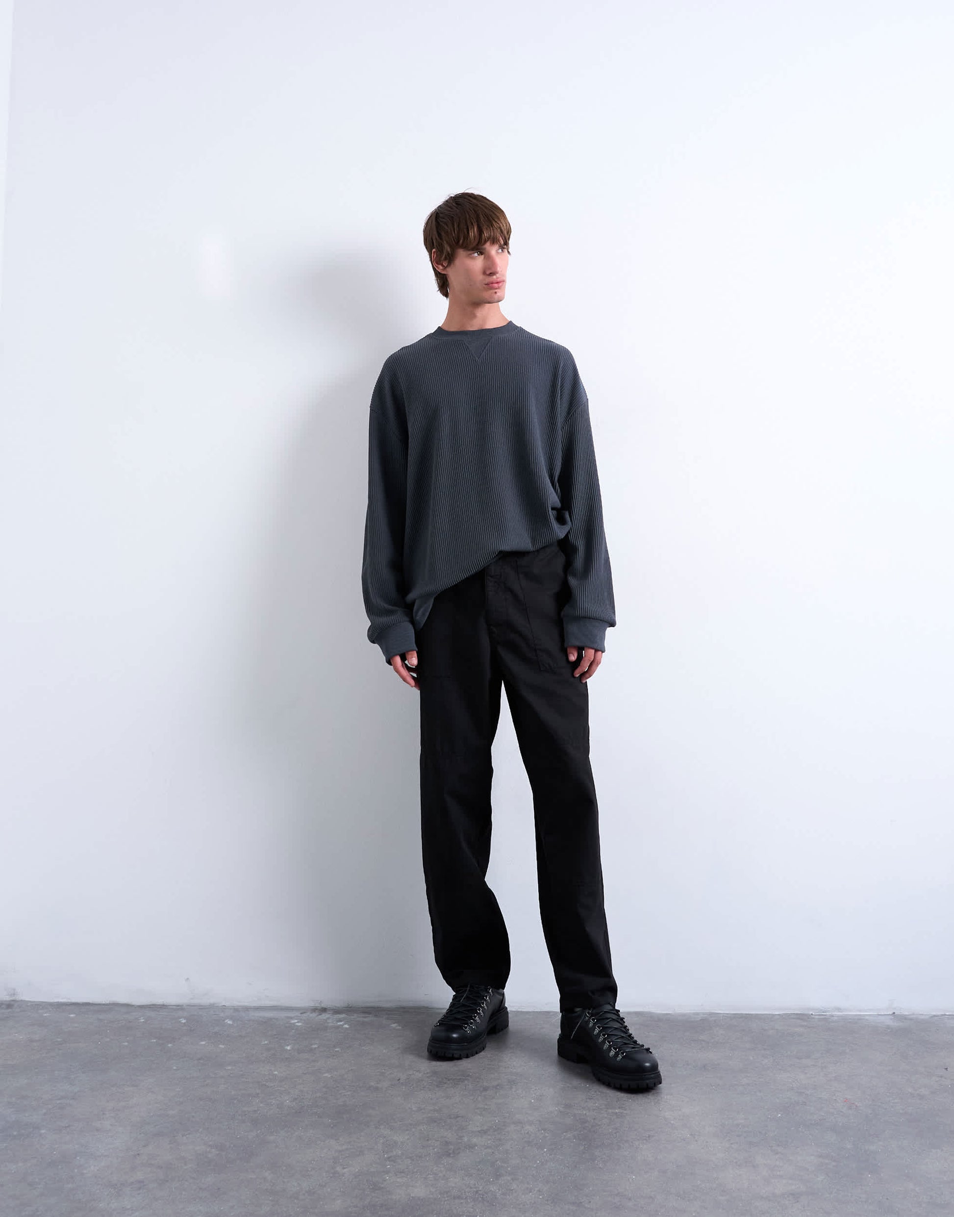 Topman oversized fit ottoman crew sweatshirt in charcoal