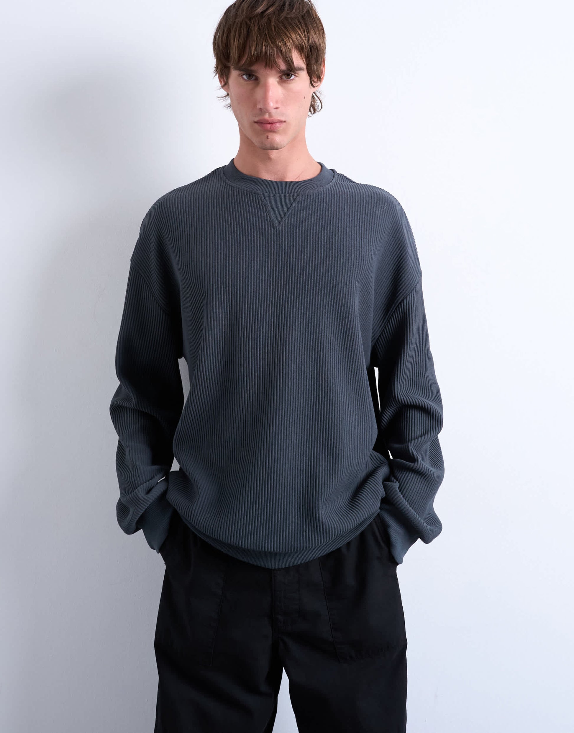 Topman oversized fit ottoman crew sweatshirt in charcoal