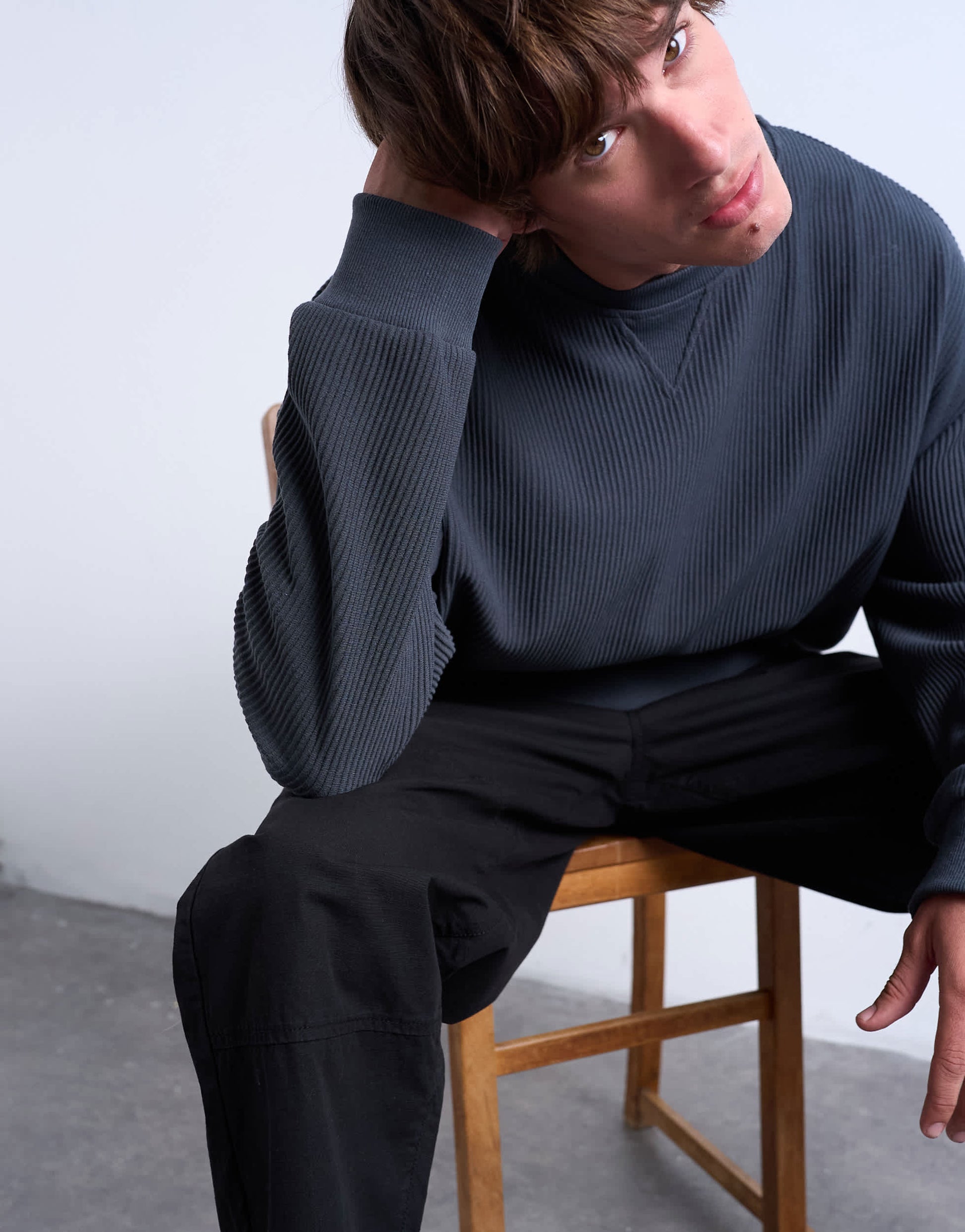 Topman oversized fit ottoman crew sweatshirt in charcoal