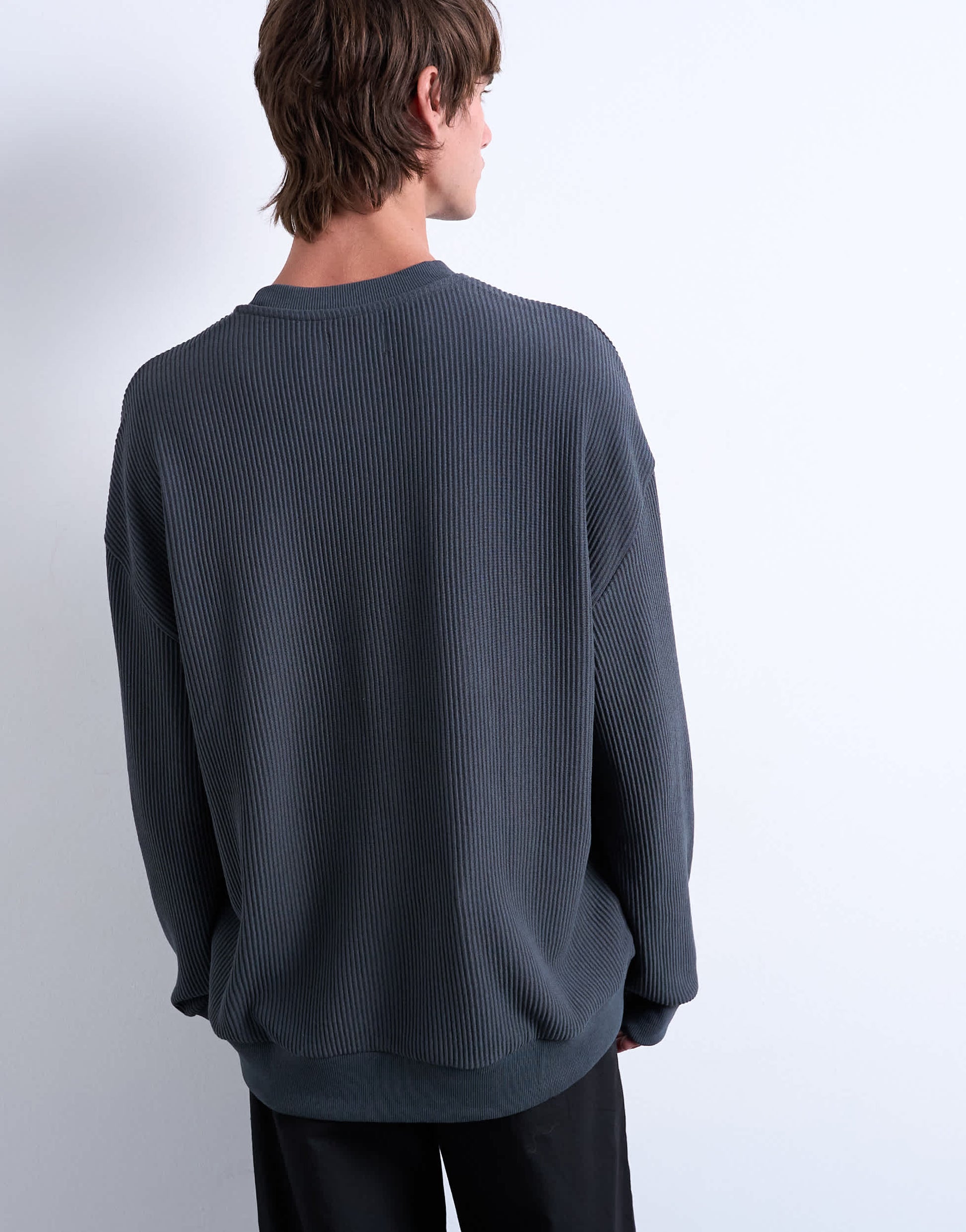 Topman oversized fit ottoman crew sweatshirt in charcoal