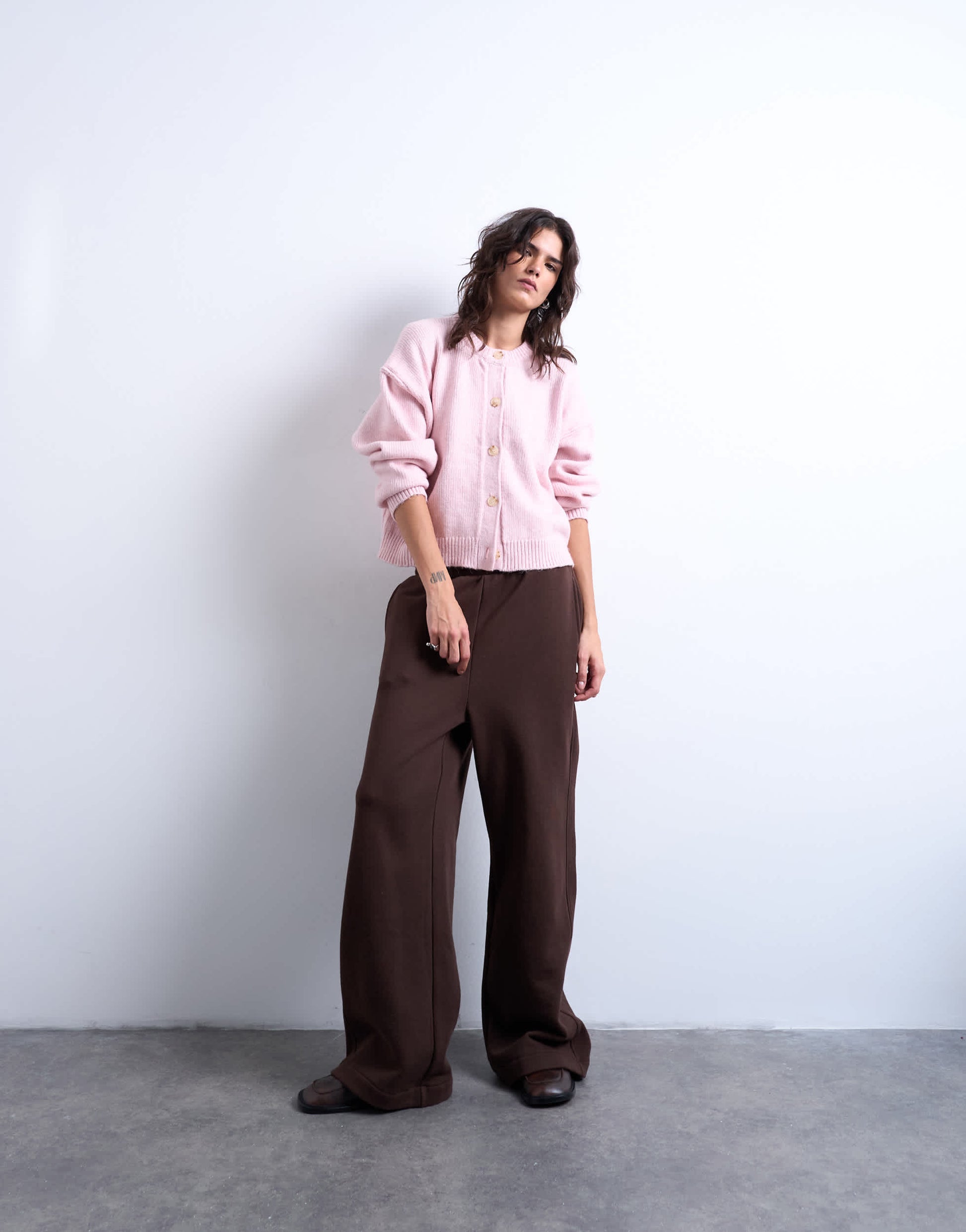 Topshop knitted exposed seam relaxed cardigan in pink