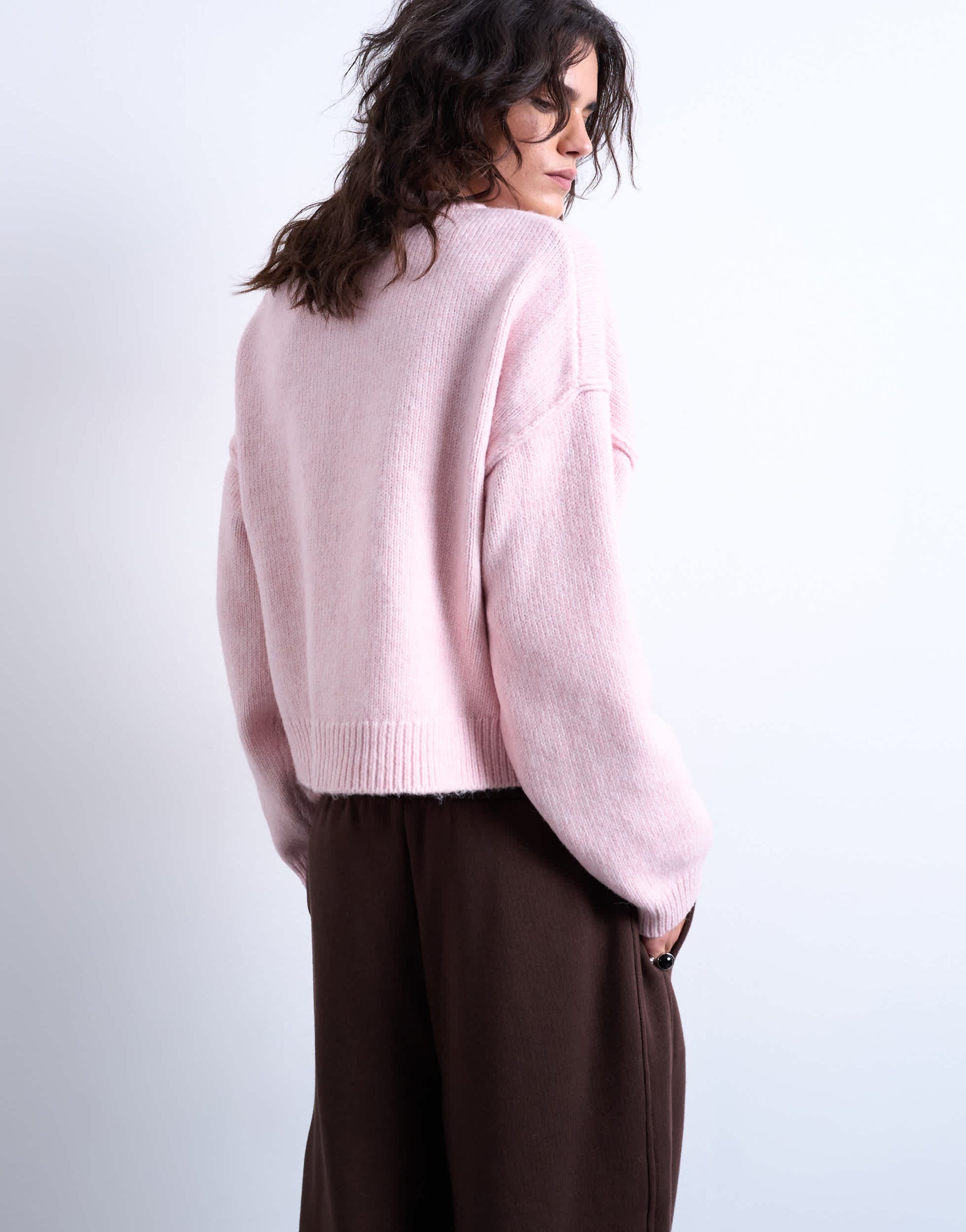 Topshop knitted exposed seam relaxed cardigan in pink