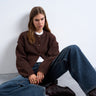 Topshop knitted exposed seam relaxed cardigan in brown