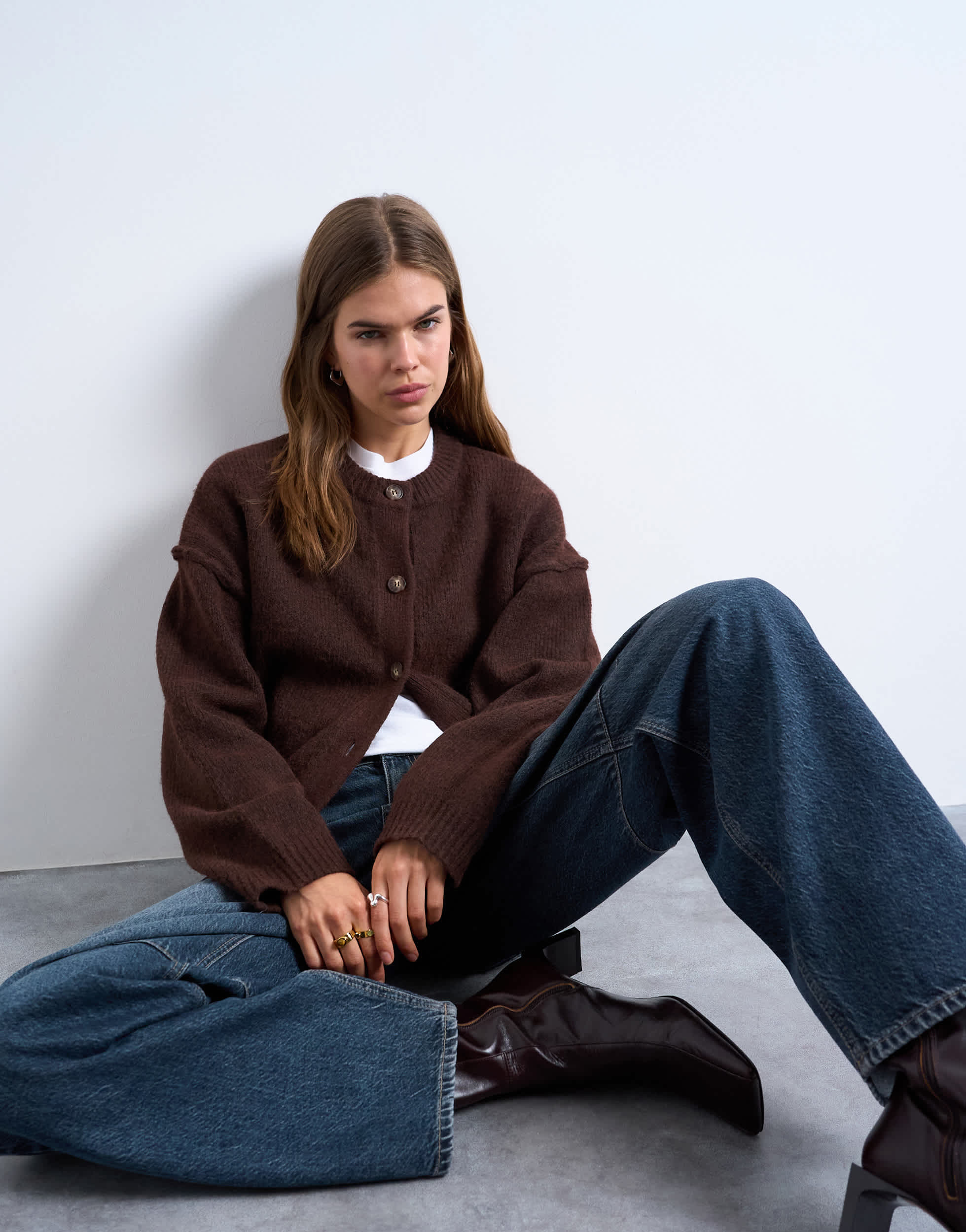 Topshop Strickjacke mit sichtbaren Nähten in Braun