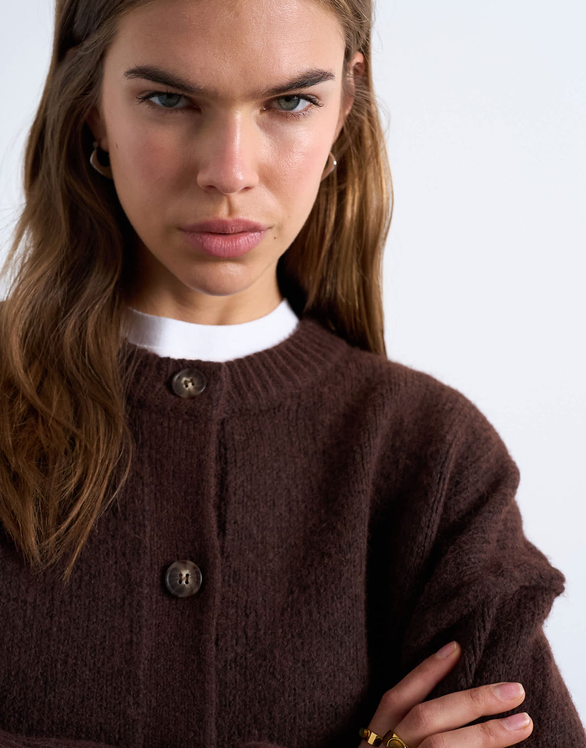 Topshop knitted exposed seam relaxed cardigan in brown