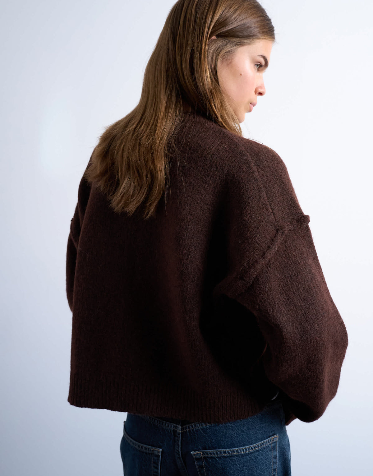 Topshop knitted exposed seam relaxed cardigan in brown
