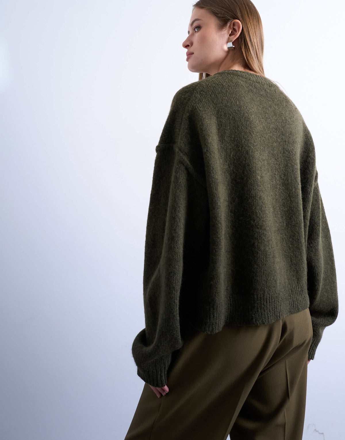 Topshop knitted exposed seam relaxed cardigan in khaki