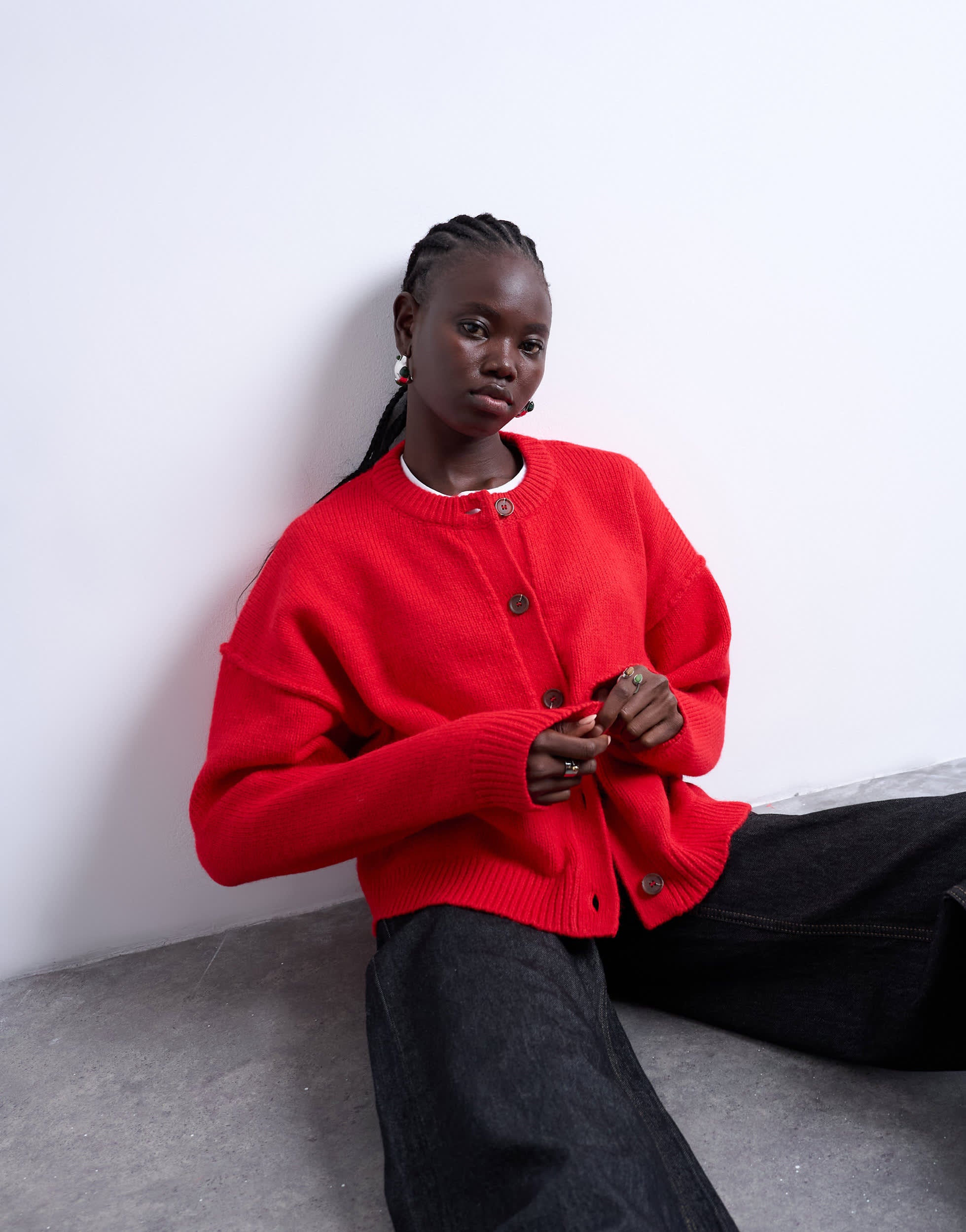 Topshop Strickjacke mit sichtbaren Nähten, lässig geschnitten, rot