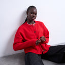 Topshop knitted exposed seam relaxed cardigan in red